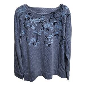 Croft & Barrow Blue Polka Dot/Floral Long Sleeve Top - M